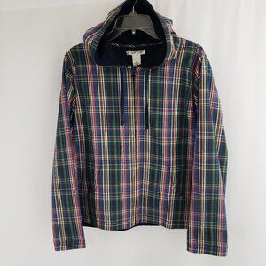Orvis Zip-Front Jacket Hooded 100% Cotton LARGE Plaid Multi-Color Lightweight